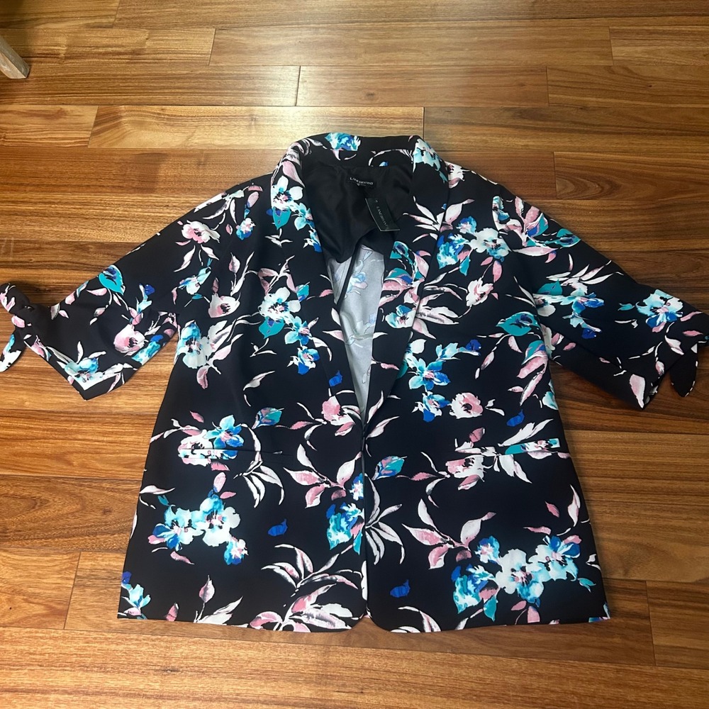 Lane Bryant Floral Print coat Tie Sleeve Open Front Jacket Plus Size 18/20‎